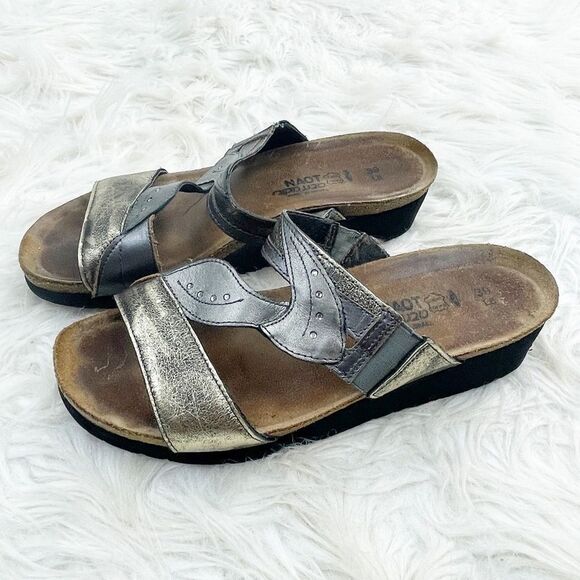 Naot Kimberly Metallic Leather Rhinestone  Cork Sandals - Picture 1 of 11
